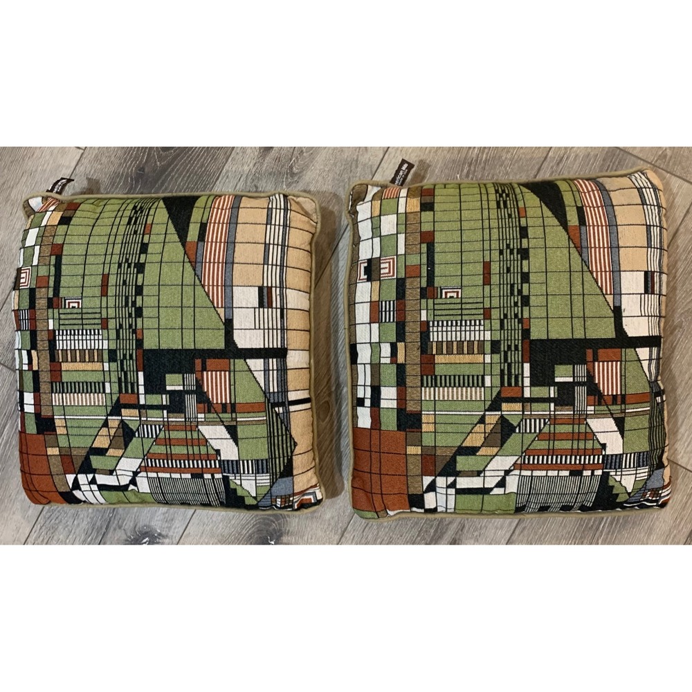 American Mills Frank Lloyd Wright Retro Tapestry Pillow Set Vintage MCM Earthy